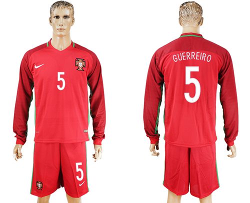Portugal #5 Guerreiro Home Long Sleeves Soccer Country Jersey - Click Image to Close